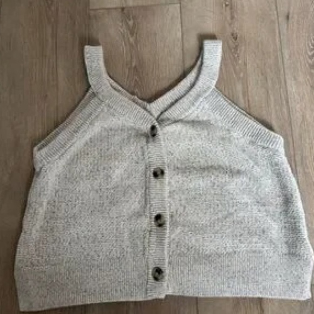 Off-Shoulder Cream Knit Button-Front Sweater Tank - image 1